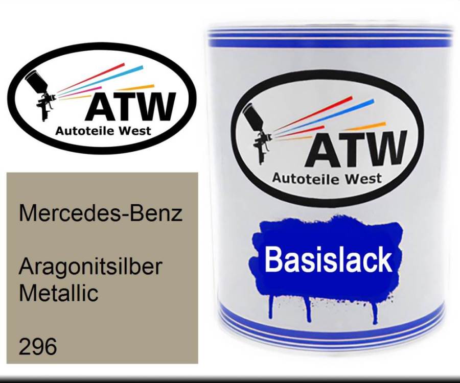 Mercedes-Benz, Aragonitsilber Metallic, 296: 1L Lackdose, von ATW Autoteile West.